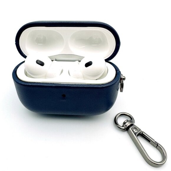 NWT NAVY BLUE Smooth Leather Case for Apple Airpods Pro 2 - Picture 3 of 9